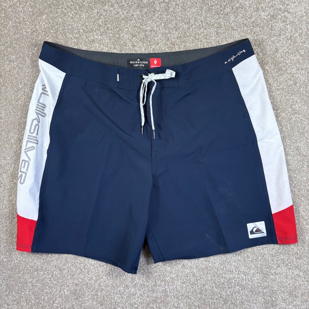 Quiksilver Highline Diamond Deluxe Board Shorts Mens 36 Navy Blue Red White